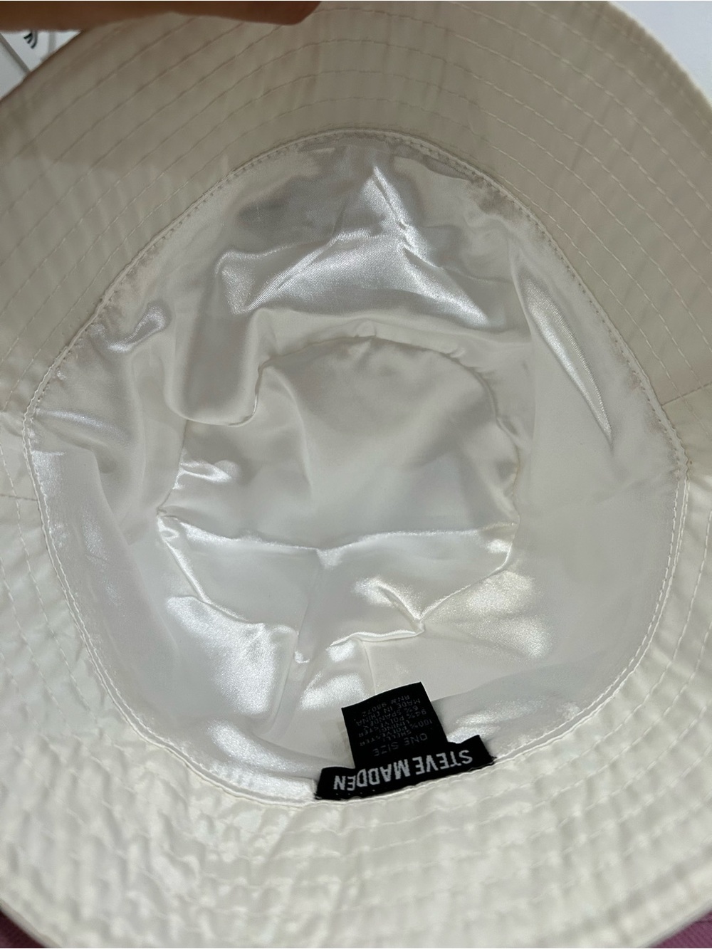 Steve Madden Cream Satin Bucket Hat with Subtle Sheen - Picture 5 of 5